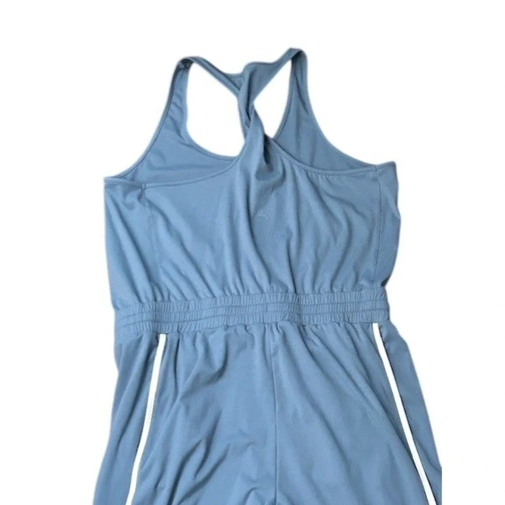 JoyLab Womens L Blue Athletic Wide Leg Jumpsuit Twist Back Stripe Leg Pockets - Picture 10 of 16